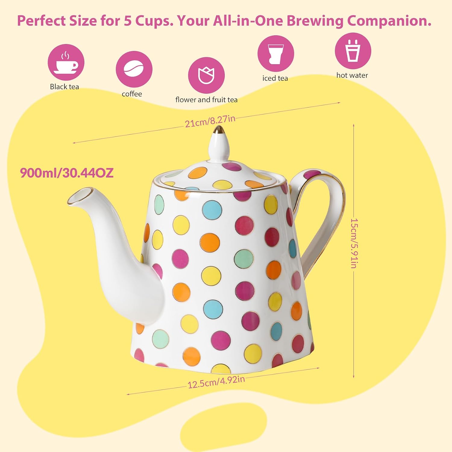 30oz Colourful Bone China Gold Teapot - Image 2
