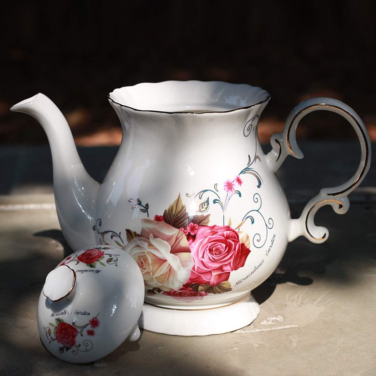 5.5-Cup Rose Porcelain Teapot Floral Motif - Image 2