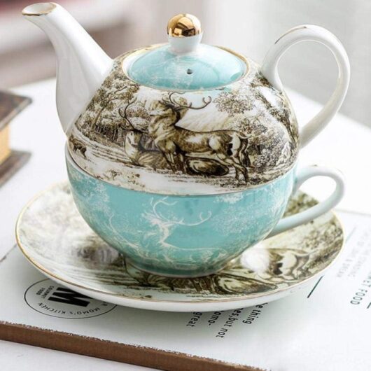 Ceramic Teapot Set Deer Cup Saucer