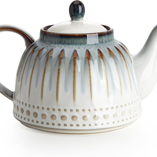37oz Nebula Blue Ceramic Teapot Glaze