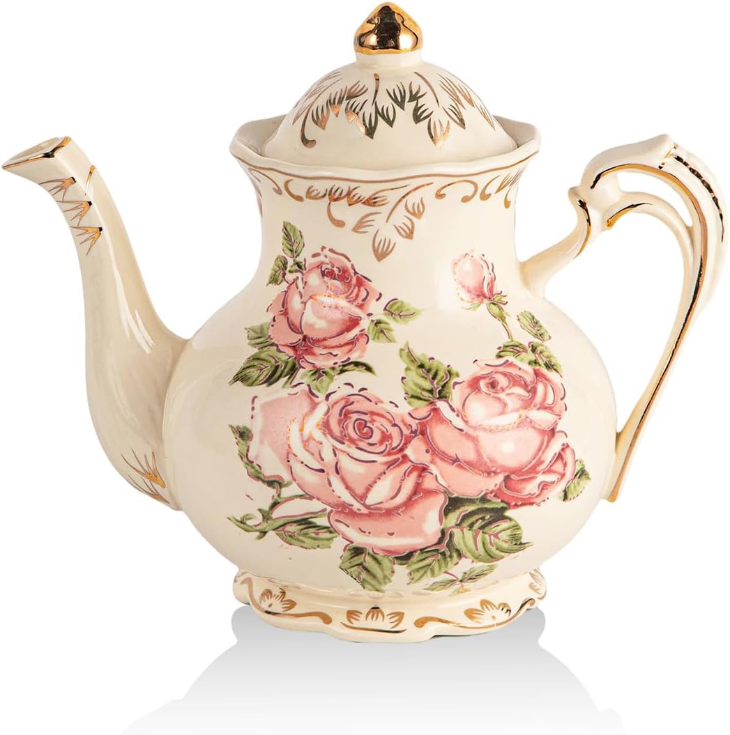 25oz Vintage Porcelain Teapot Pink Rose
