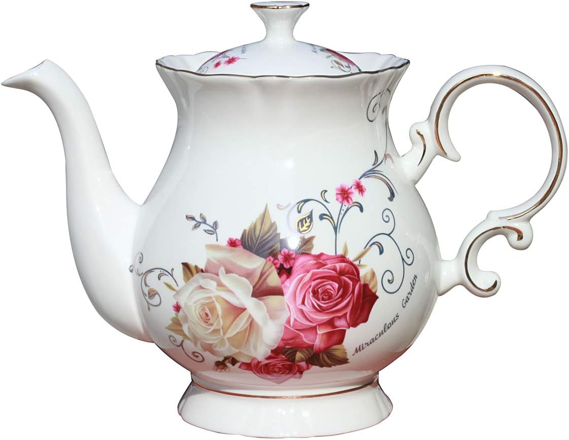 5.5-Cup Rose Porcelain Teapot Floral Motif