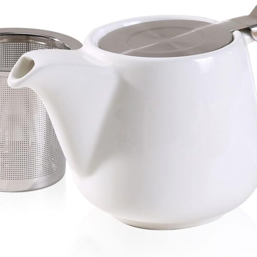 17oz White Ceramic Teapot Steel Infuser