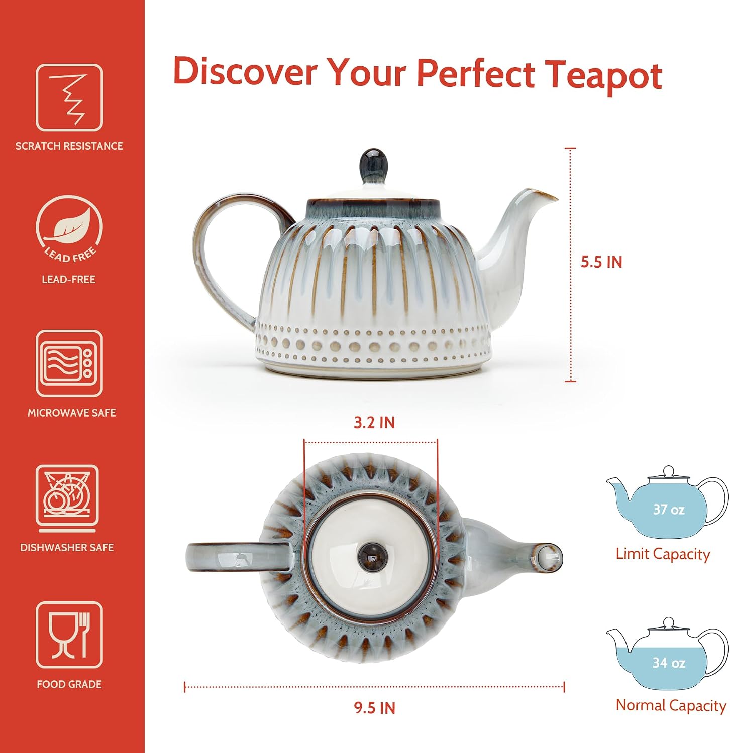 37oz Nebula Blue Ceramic Teapot Glaze - Image 2