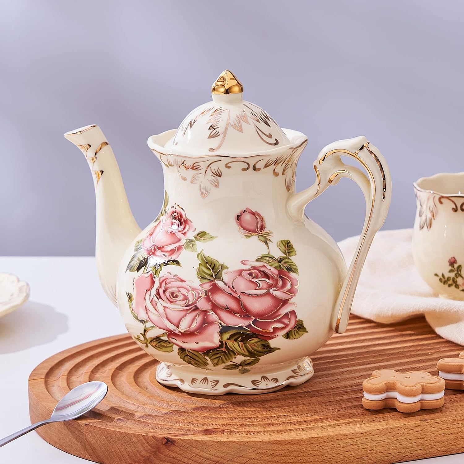 25oz Vintage Porcelain Teapot Pink Rose - Image 2