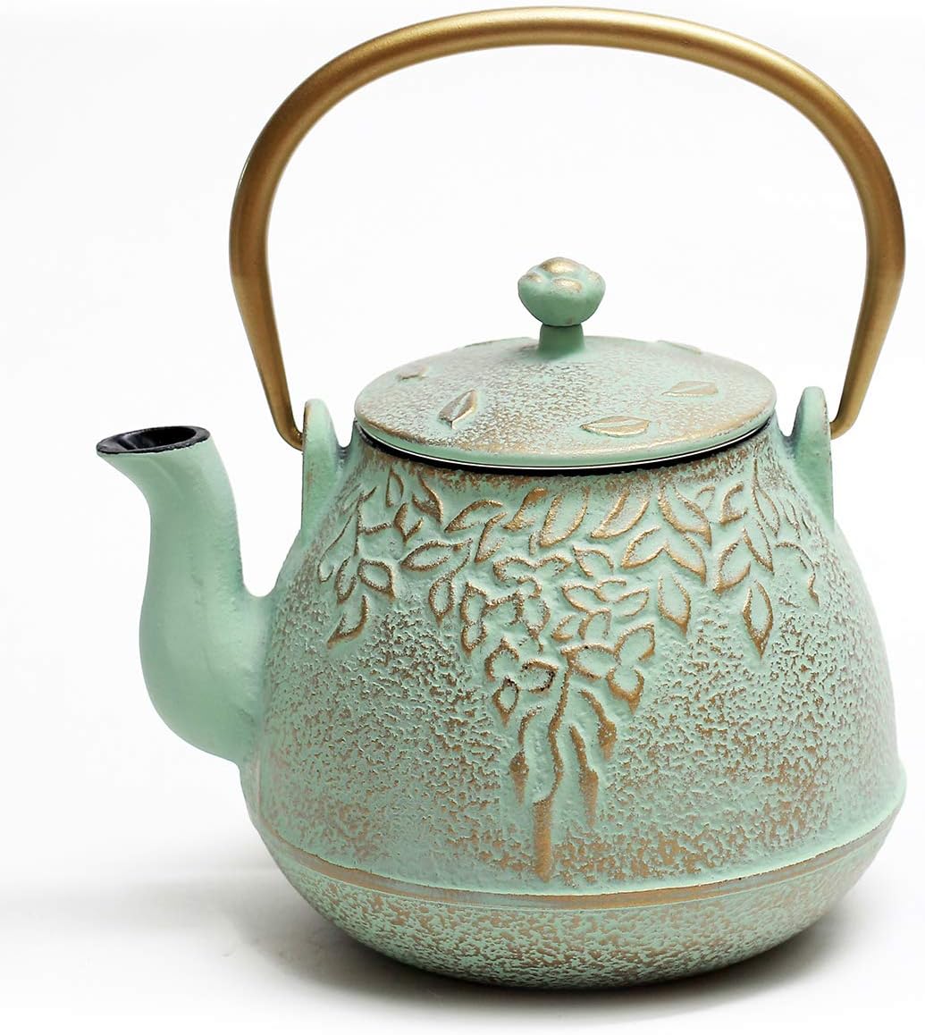 32oz Light Green Cast Iron Teapot