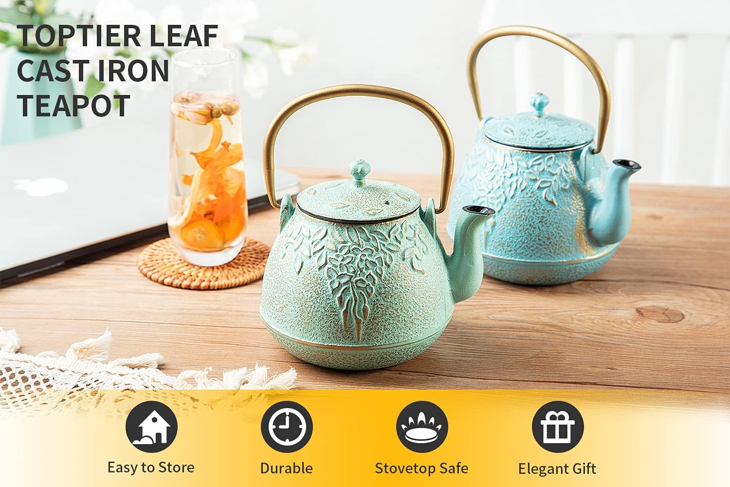 32oz Light Green Cast Iron Teapot - Image 2