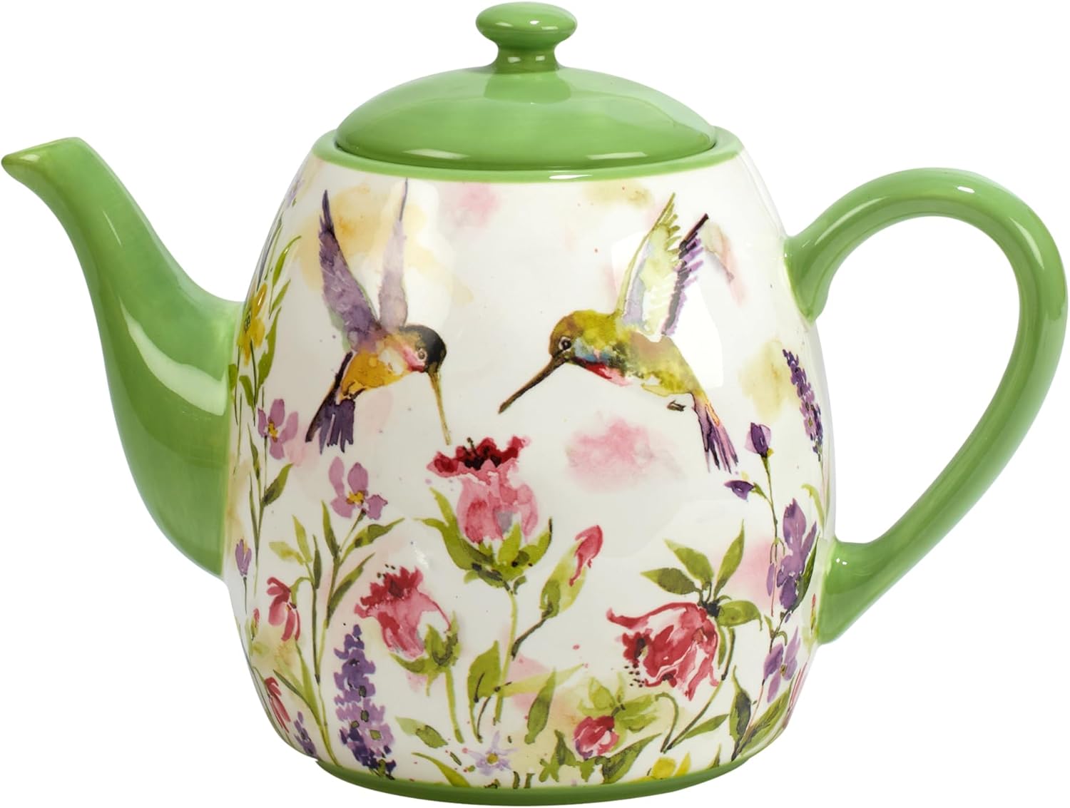40oz Ceramic Teapot Hummingbird Floral Motif