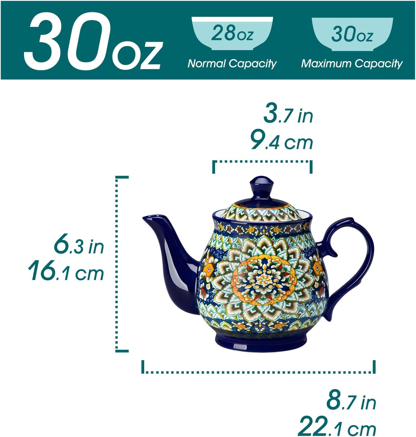 28oz Bohemian Porcelain Teapot Spring Gorse - Image 2