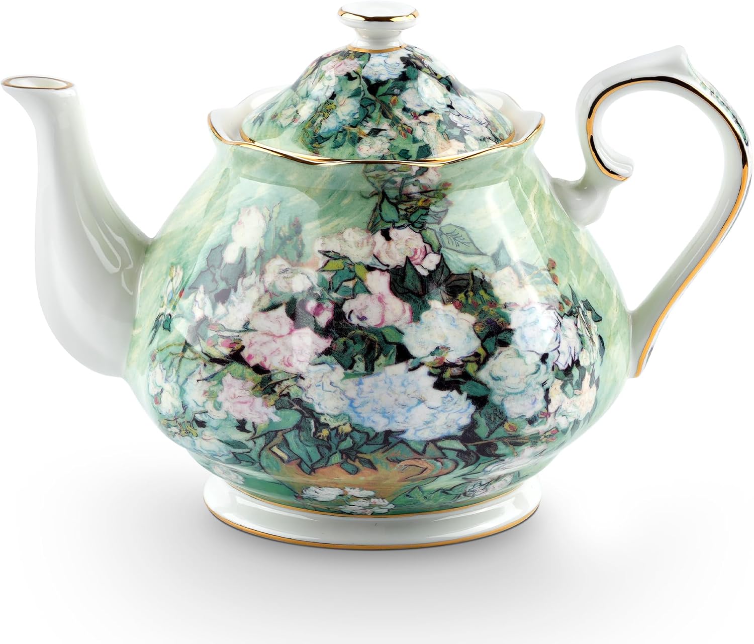 30oz White Rose Porcelain Teapot Vintage