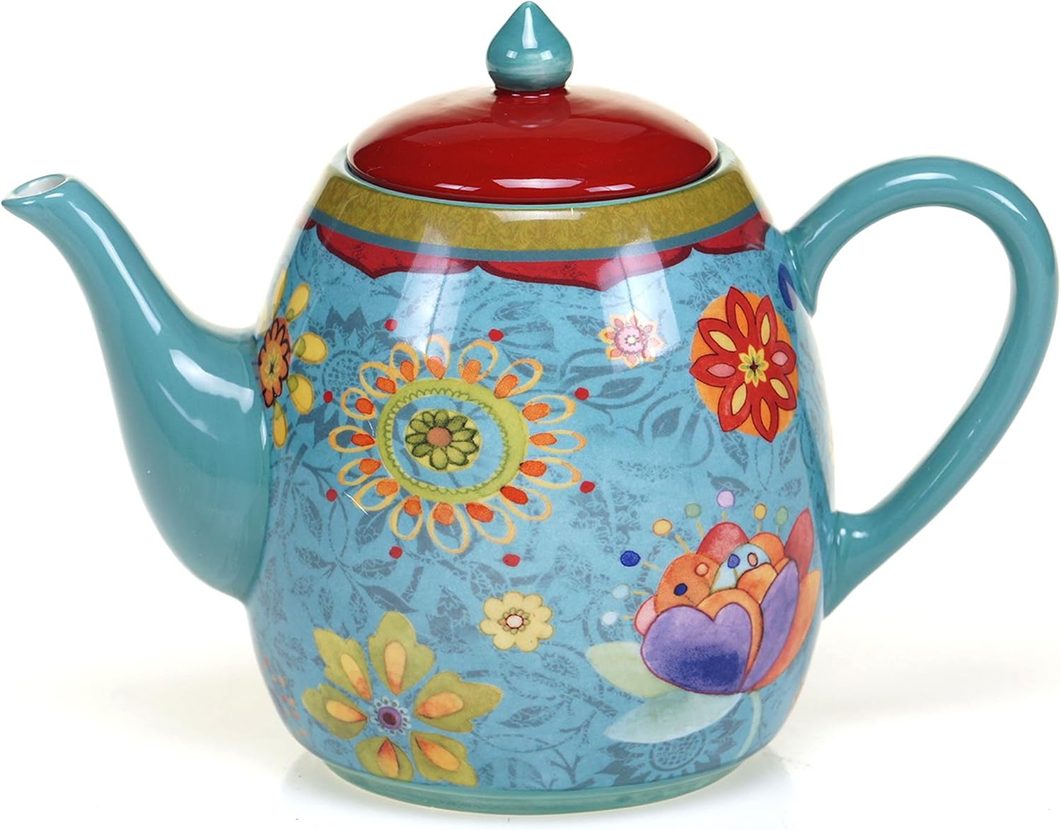 40oz Blue Floral Boho Ceramic Teapot