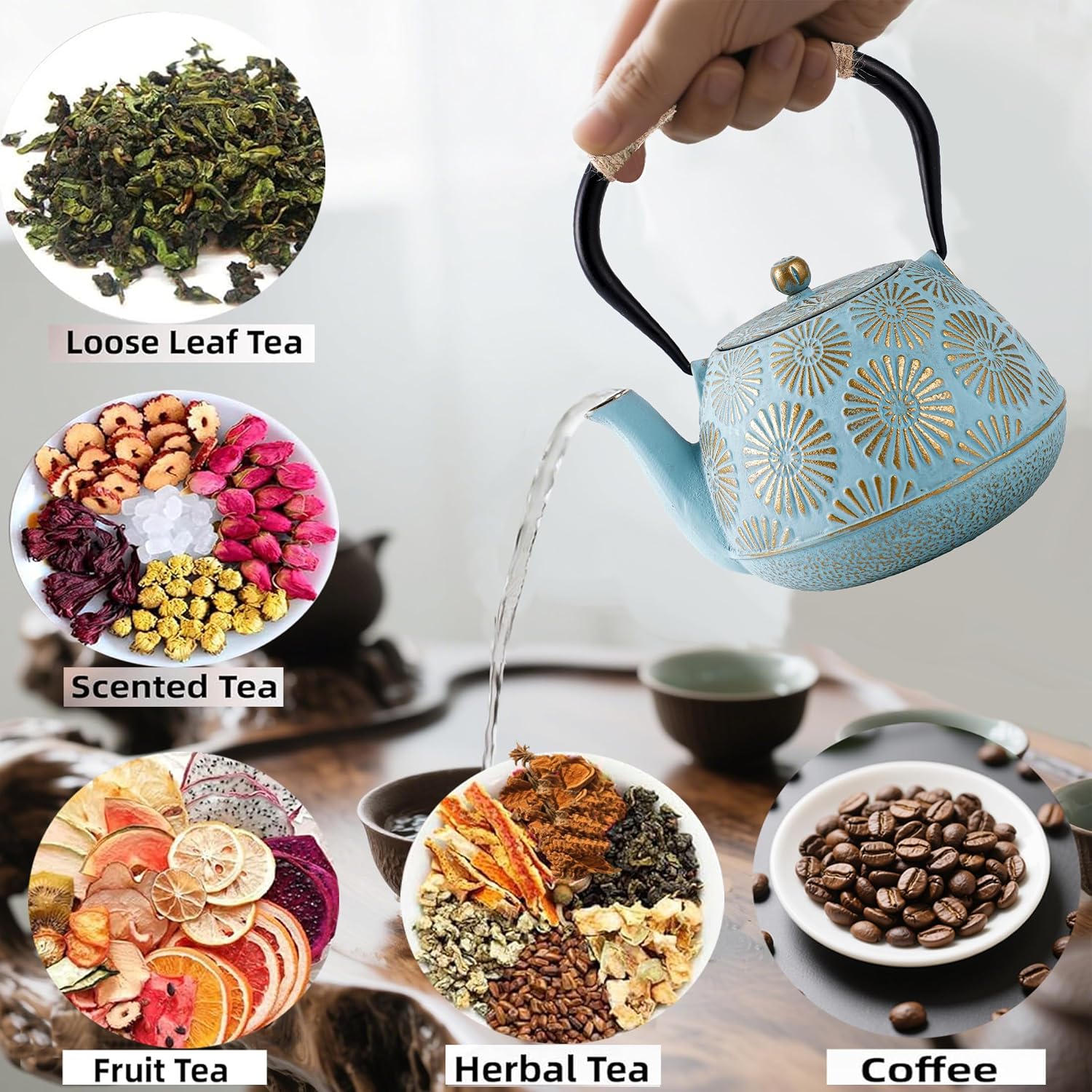 40oz Cast Iron Teapot Gold Enamel - Image 2