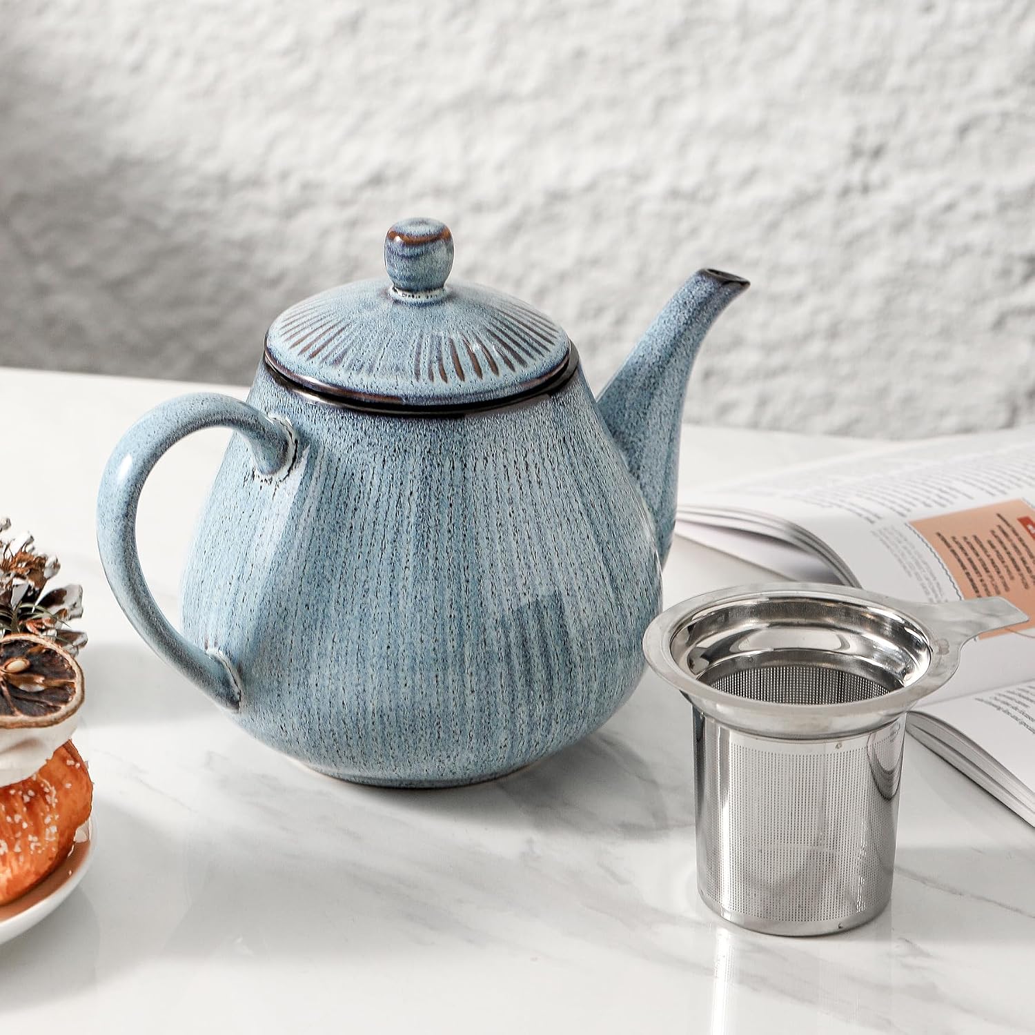 40oz Wabi-Sabi Striped Porcelain Teapot Infuser - Image 2